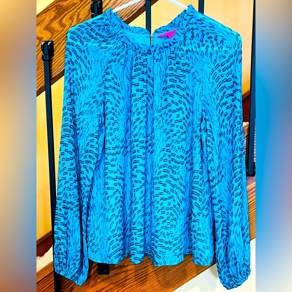 Lilly Pulitzer Blouse Caline Long Sleeve Teal silk Blend  -SZ  Small